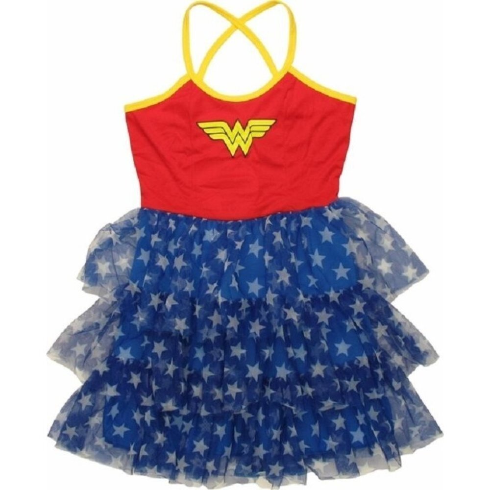 DC Comics Wonder Women Tiered Cross Back Cami Mini Women's Dress Junior Size M